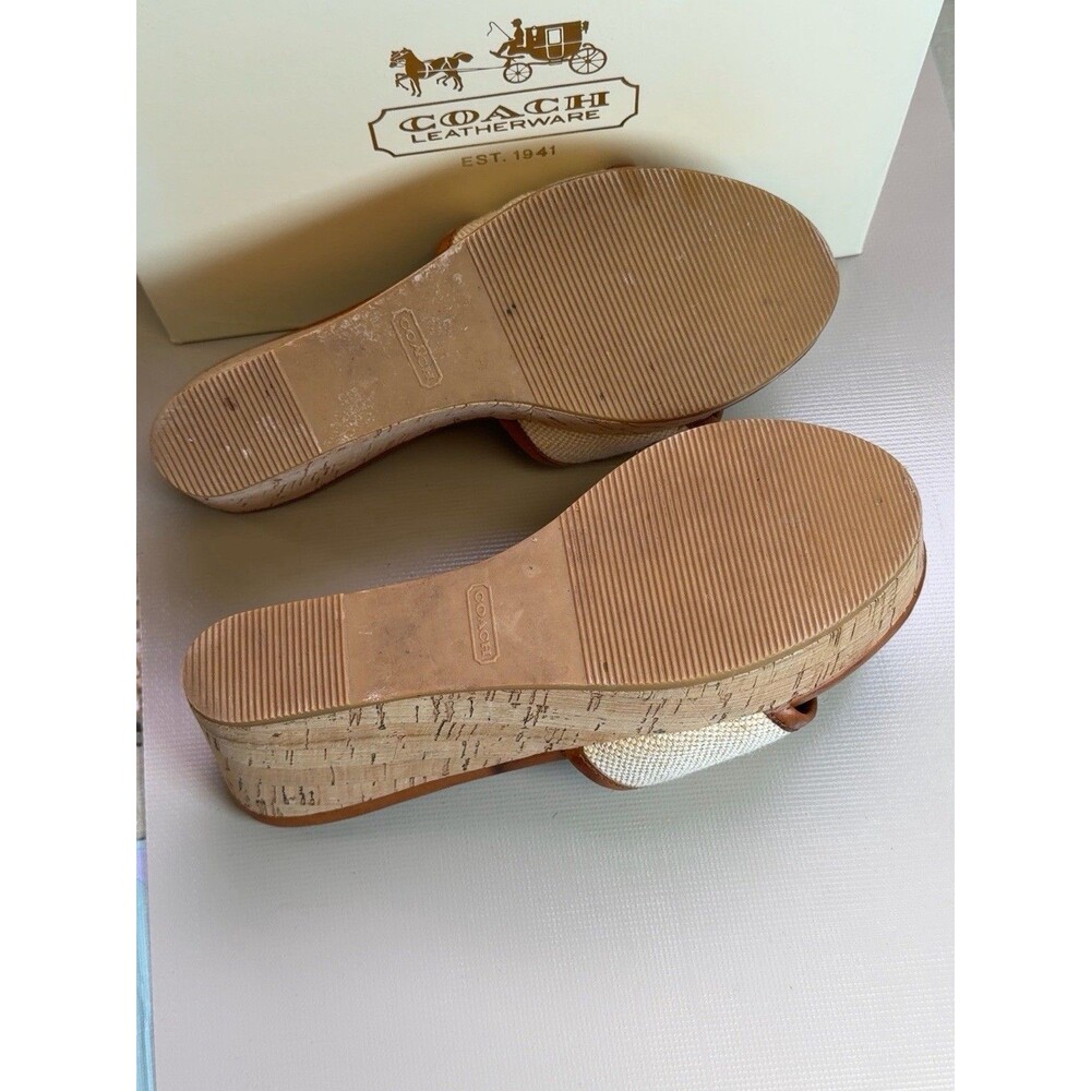 Coach Jazmin A8031 Canvas Cork Wedge Slide Sandals Natural Women’s 7.5M - Picture 10 of 12